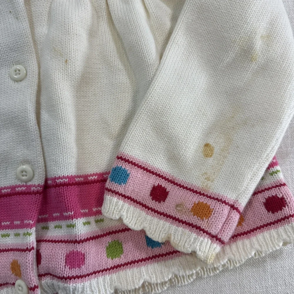 Gymboree Cardigan Sweater‎ Girls 5T Ivory Pink Polka Dot Knit Cottagecore